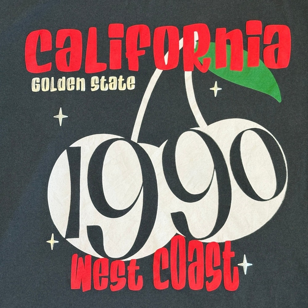 VTG Recycled Threads California 1990‎ Cherry Graphic Tshirt XL retro sustainable